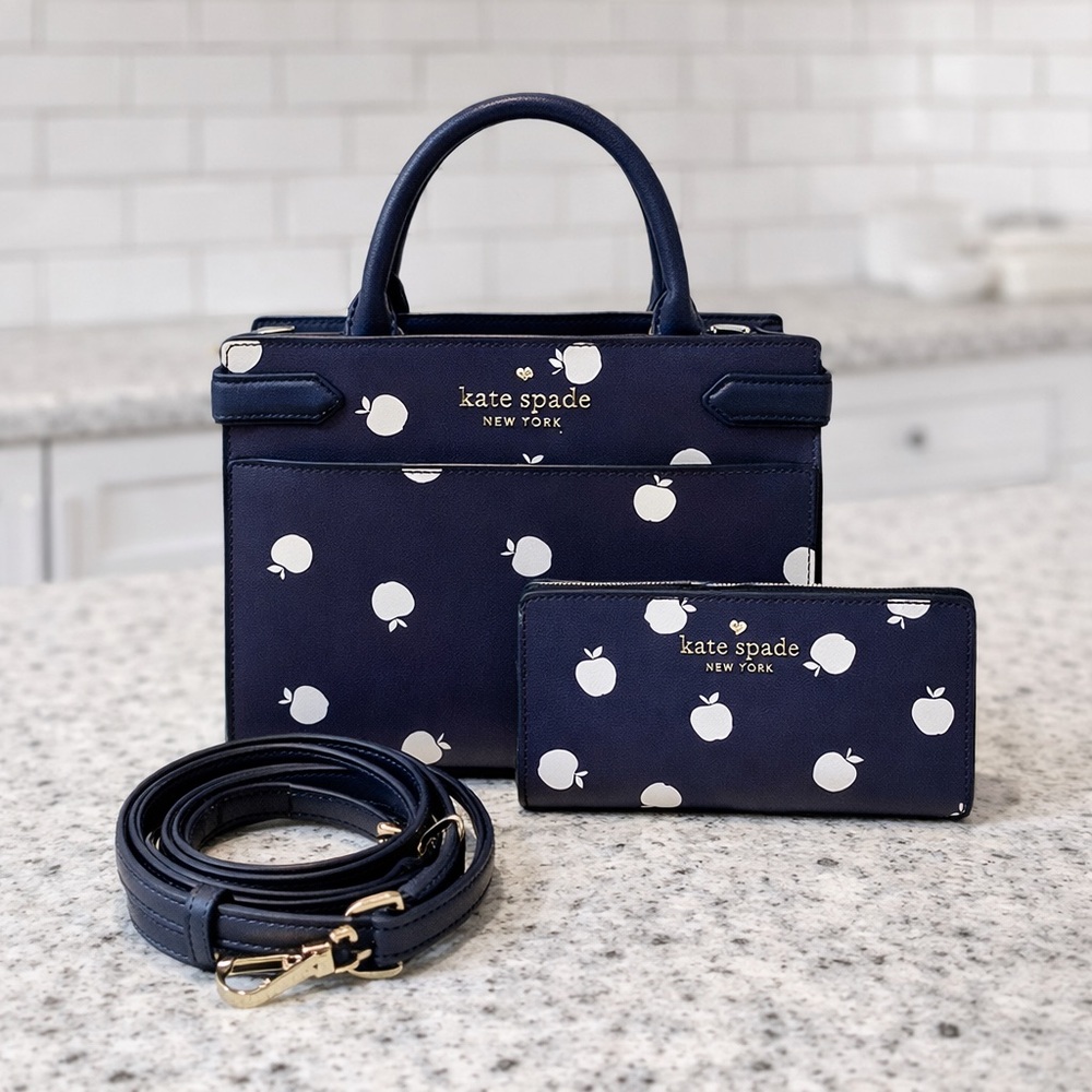 ☀️Kate Spade Staci Orchard Toss Satchel& Matching Bifold Wallet Saffiano Leather